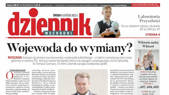 Pierwsza strona Dziennika Wschodniego z 9 lutego 2022 roku