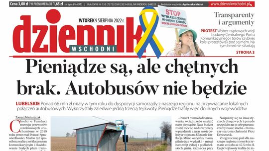  Pierwsza strona Dziennika Wschodniego z 9 sierpnia 2022 r. 