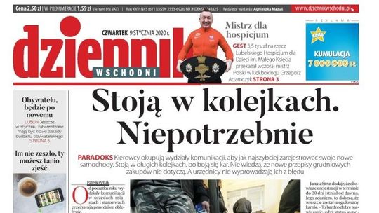 Pierwsza strona Dziennika Wschodniego z 9 stycznia 2020 r.