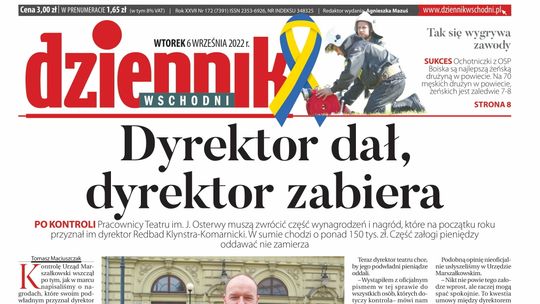  Pierwsza strona Dziennika z 6 września 2022 r. 