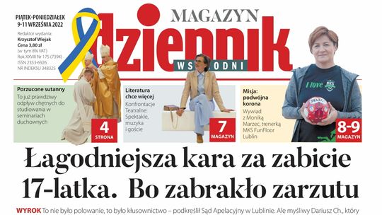  Pierwsza strona Dziennika z 9 września 2022 r. 