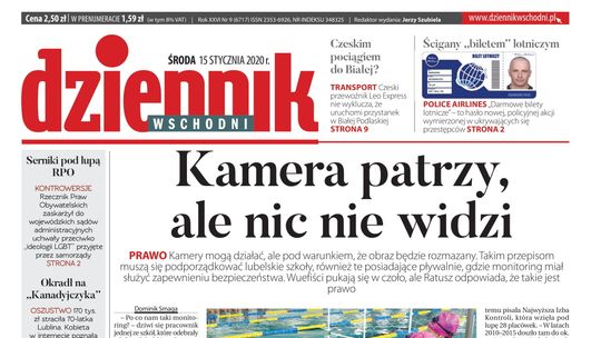 Pierwsza strona z Dziennika Wschodniego z 15 stycznia 2020 r.