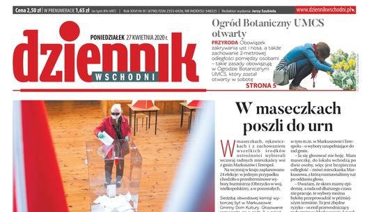 Pierwsza strona z Dziennika Wschodniego z dnia 27 kwietnia 2020 r.