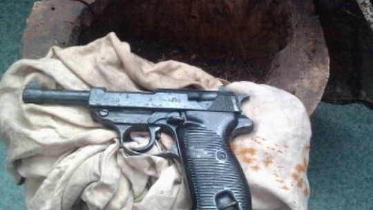 Pistolet z II wojny światowej był schowany w pieńku