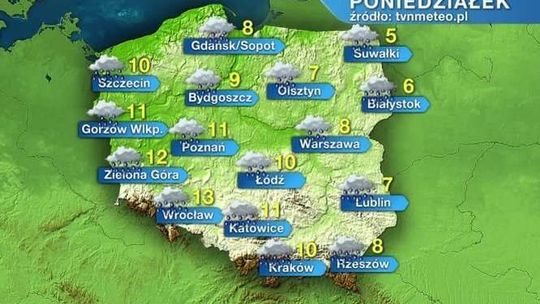 Pochmurny poniedziałek. Na wschodzie spadnie śnieg