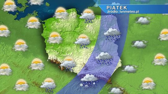 Pogoda w piątek. Słonecznie na zachodzie. Opady deszczu ze śniegiem na wschodzie