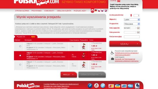PolskiBus.com: Lublin - Warszawa za 1 zł