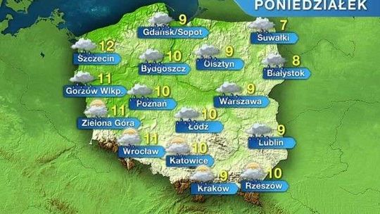 Poniedziałek pochmurny i deszczowy. W górach będzie padał śnieg