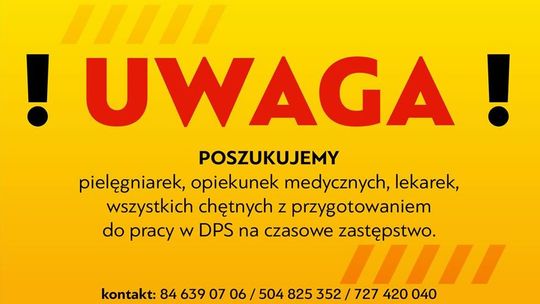 Potrzebni pracownicy do objętego kwarantanną domu pomocy w Zamościu