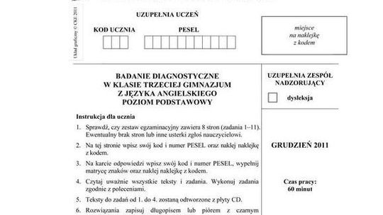 Próbny egzamin gimnazjalny: Angielski (odpowiedzi, test, arkusze)