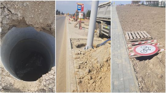 Przebudowa ul. Choiny. Niezabezpieczone wykopy przy nieoświetlonej drodze? [zdjęcia]