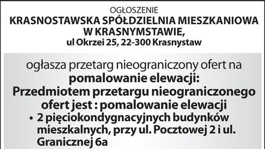 +przetarg Krasnostawska Spółdzielnia Mieszkaniowa