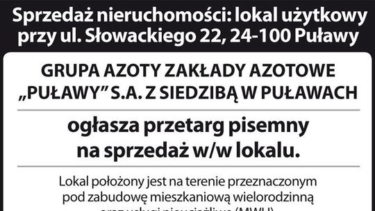 Przetarg pisemny na sprzedaż lokalu