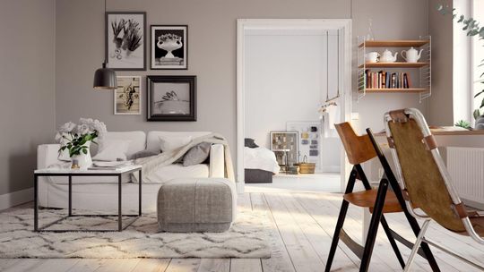 Przytulny pokój dzienny oparty na meblach modułowych