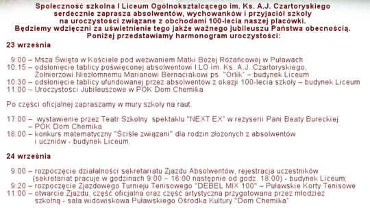 Puławy: Zjazd absolwentów na 100-lecie I LO