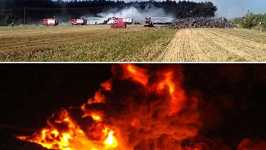 Ryki: Wielki pożar na składowisku opon, kłęby ognia i dymu nad miasteczkiem (wideo, zdjęcia)