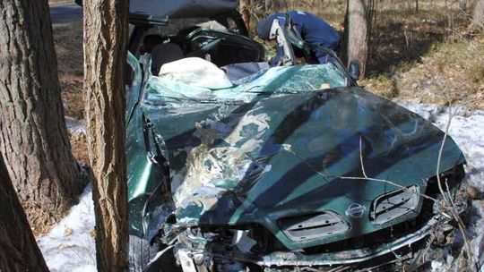 Silny wiatr powalił drzewo na przejeżdżający samochód