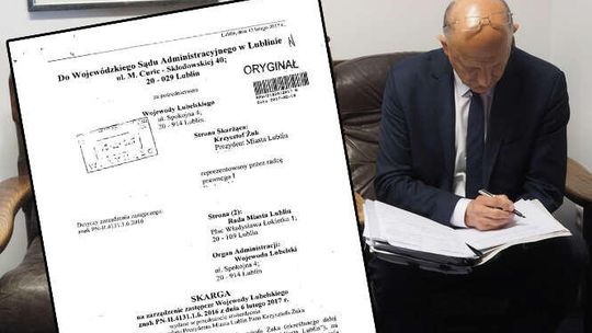 Skarga prezydenta Żuka na zarządzenie wojewody (treść pisma)