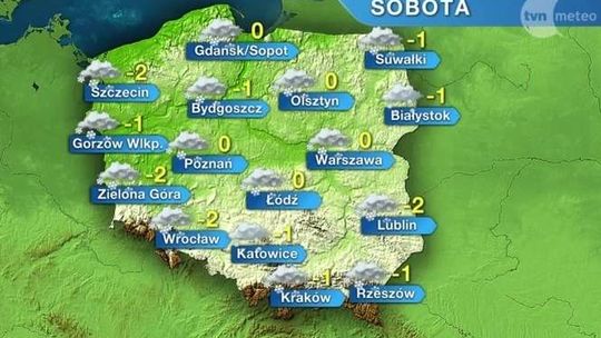 Sobota pochmurna i z opadami śniegu. Temperatura blisko 0 stopni