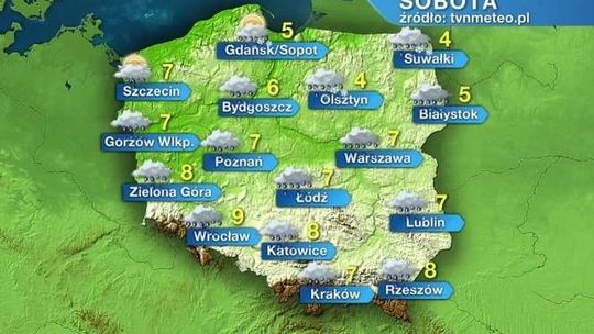 Sobota pochmurna, może też popadać. 7 stopni w Lublinie