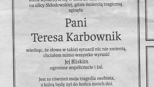 Sprawca wypadku przeprasza w gazecie rodzinę zmarłej dziennikarki