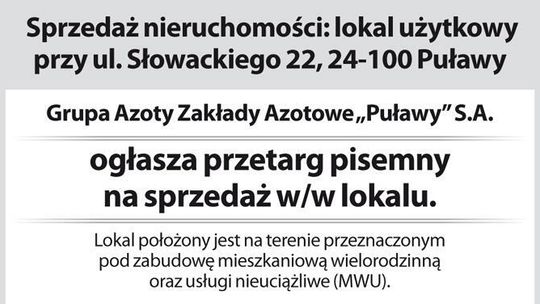 sprzedaż lokalu użytkowego Zakłady Azotowe Puławy