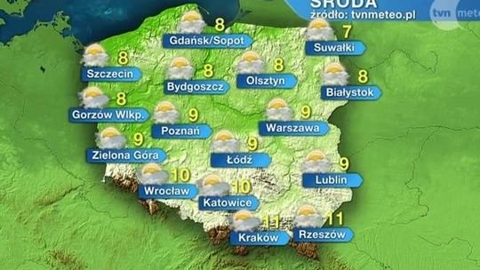 Środa pochmurna z przejaśnieniami. Od 7 do 10 stopni