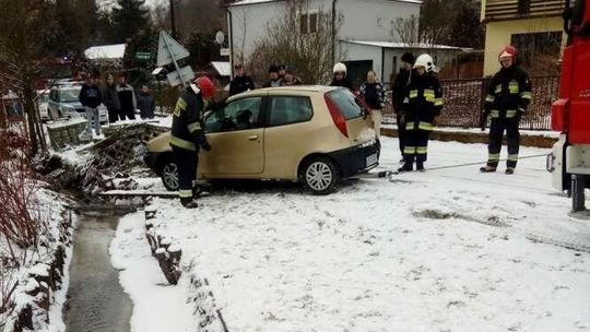 Straciła panowanie nad autem, uderzyła w znak i wpadła do rowu