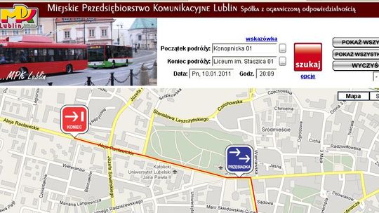 Strona MPK Lublin: Ruszyła wyszukiwarka połączeń