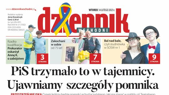 Strona pierwsza Dziennika Wschodniego z 14 lutego 2023 r.