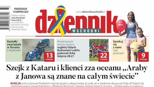 Strona pierwsza "Dziennika Wschodniego" z dnia 14 sierpnia 2023 r.