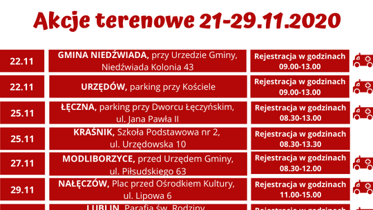 Terenowe akcje poboru krwi w województwie lubelskim