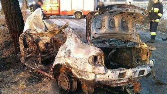 Uderzył w drzewo, renault stanęło w ogniu. Zginęło 5 osób [zdjęcia]