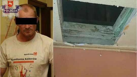 Usłyszał policjantów i schował się w suficie (wideo)