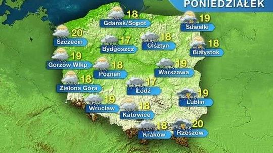 W poniedziałek dużo deszczu i możliwe burze. Będzie chłodniej