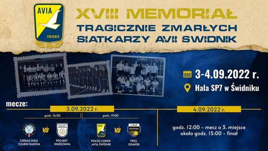 W weekend w Świdniku odbędzie się XVIII Memoriał Tragicznie Zmarłych Siatkarzy Avii