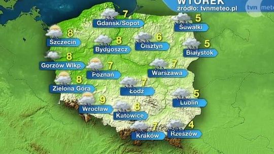 Wtorek pochmurny i z opadami deszczu. 5 stopni w Lublinie