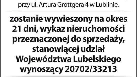 wykaz nieruchomości przeznaczonej do sprzedaży