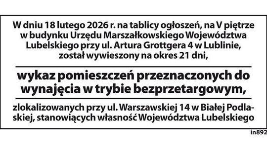 wykaz pomieszczeń przeznaczonych do wynajęcia w trybie bezprzetargowym