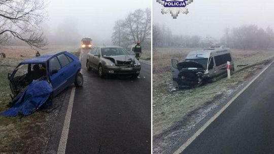 Wypadek na DK82. Wyprzedzał w gęstej mgle. Cztery osoby w szpitalu [zdjęcia]