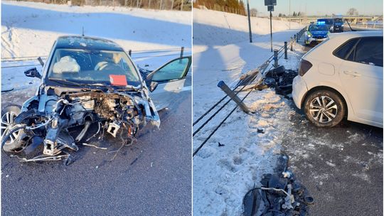 Wypadek na S 19. Samochód uderzył w bariery