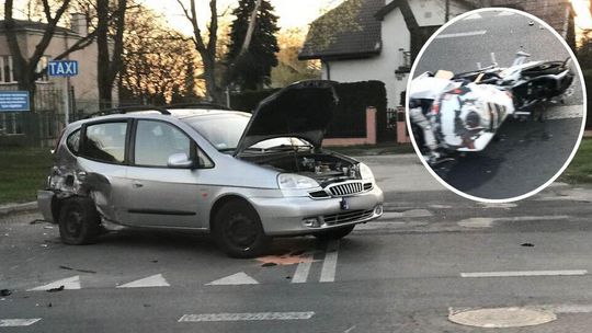 Wypadek na ul. Koncertowej w Lublinie. Kierowca daewoo wymusił pierwszeństwo na motocykliście