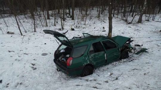 Wypadek w Firleju: Samochód wypadł z drogi
