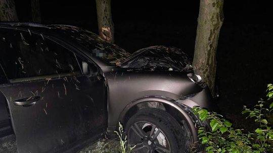 Z promilami, zakazem jazdy i listem gończym. Rozbił Porsche o drzewo