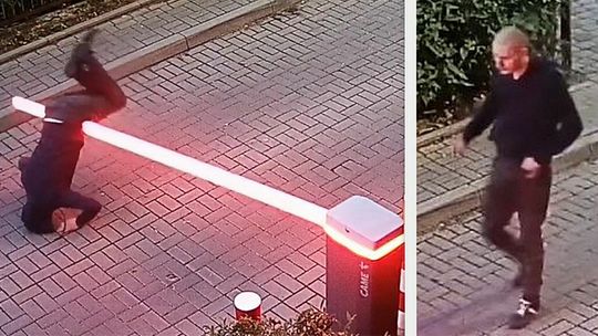 Zawisł na szlabanie. Policja szuka mężczyzny z monitoringu 
