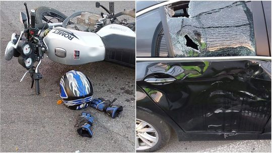 Zderzenie osobówki z motocyklem. Jeden nie ustąpił pierwszeństwa drugiemu