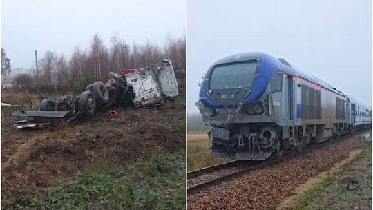 Zderzenie pociągu z tirem na przejeździe kolejowym. Zablokowana linia do Warszawy