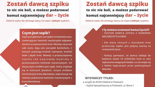 Zostań dawcą szpiku. Można się zarejestrować w RCKiK w puławskim szpitalu
