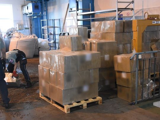 Kontrola ciężarówki w Koroszczynie. W ładunku pelletu ujawniono ponad 220 tys. paczek przemycanych papierosów.