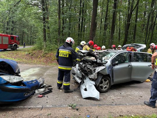 Czołowe zderzenie w Bronisławce. Dwie osoby w szpitalu